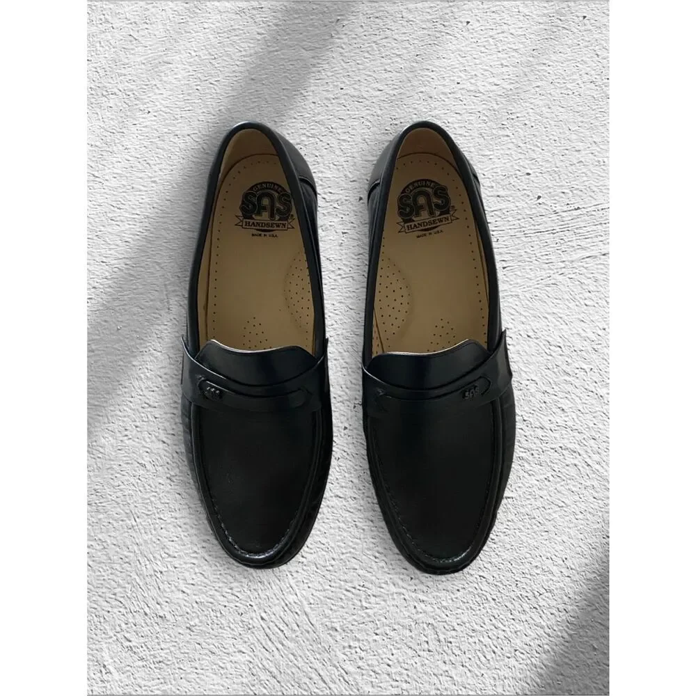 SAS Loafers NEW Ace Slip On Comfort Penny Handsewn Leather Black Size 9.5 W